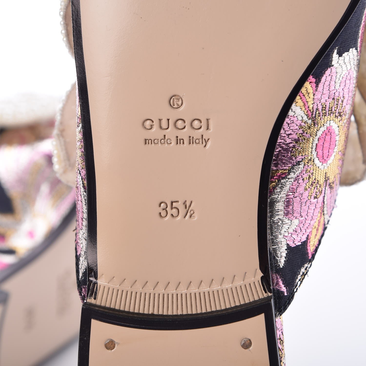 Gucci Iridescent Brocade Pearl Bow Womens Princetown Slippers 35.5 Black Pink 8 of 9