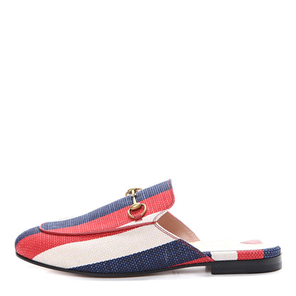 Gucci Canvas Sylvie Stripe Womens Princetown Slippers 39 Mystic White Hibiscus Red Maritime 1 of 8