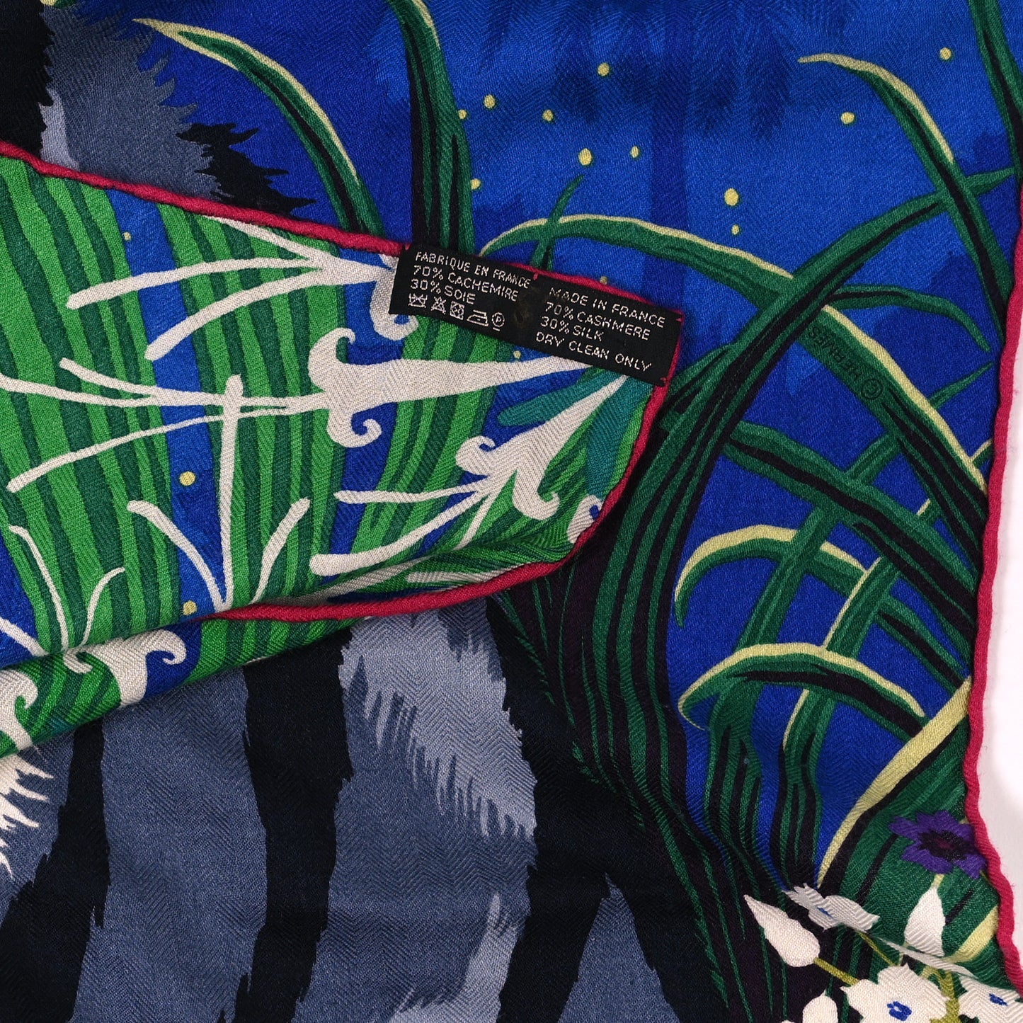 Cashmere Silk Tyger Tyger Shawl 140 Bleu Dur Vert Gris