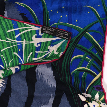 Hermes Cashmere Silk Tyger Tyger Shawl 140 Bleu Dur Vert Gris 3 of 3