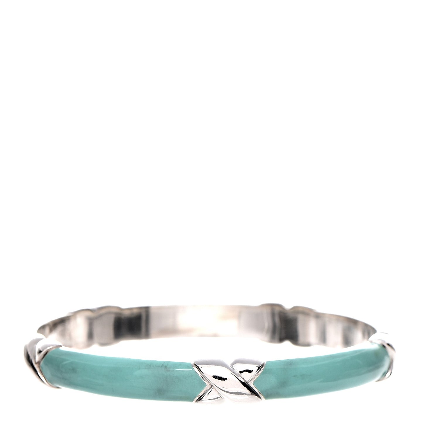 Enamel Sterling Silver Signature X Bangle Turquoise