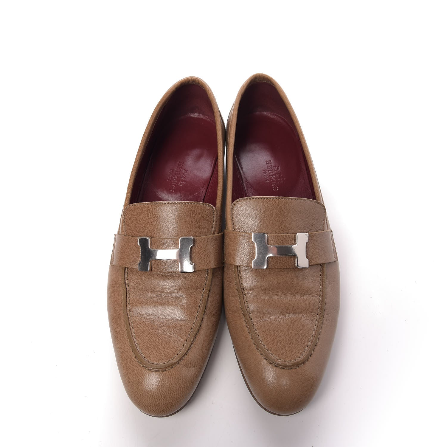 Hermes Goatskin Womens Paris Loafers 38 Etoupe 5 of 14