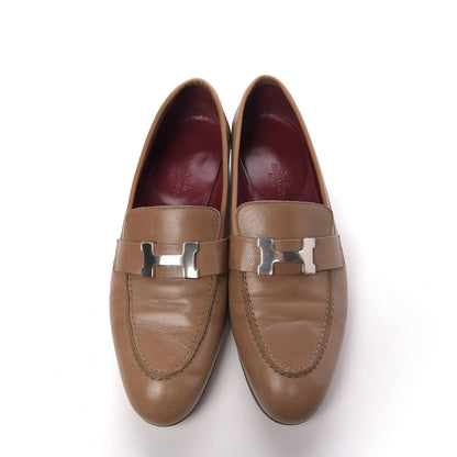 Hermes Goatskin Womens Paris Loafers 38 Etoupe 5 of 14