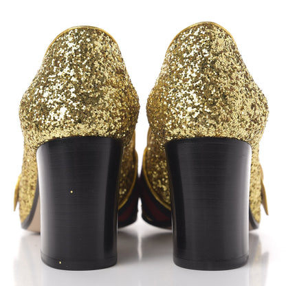 Gucci Glitter Nappa Web Peyton 75mm Loafer Pumps 37 Oro Vecchio 7 of 15
