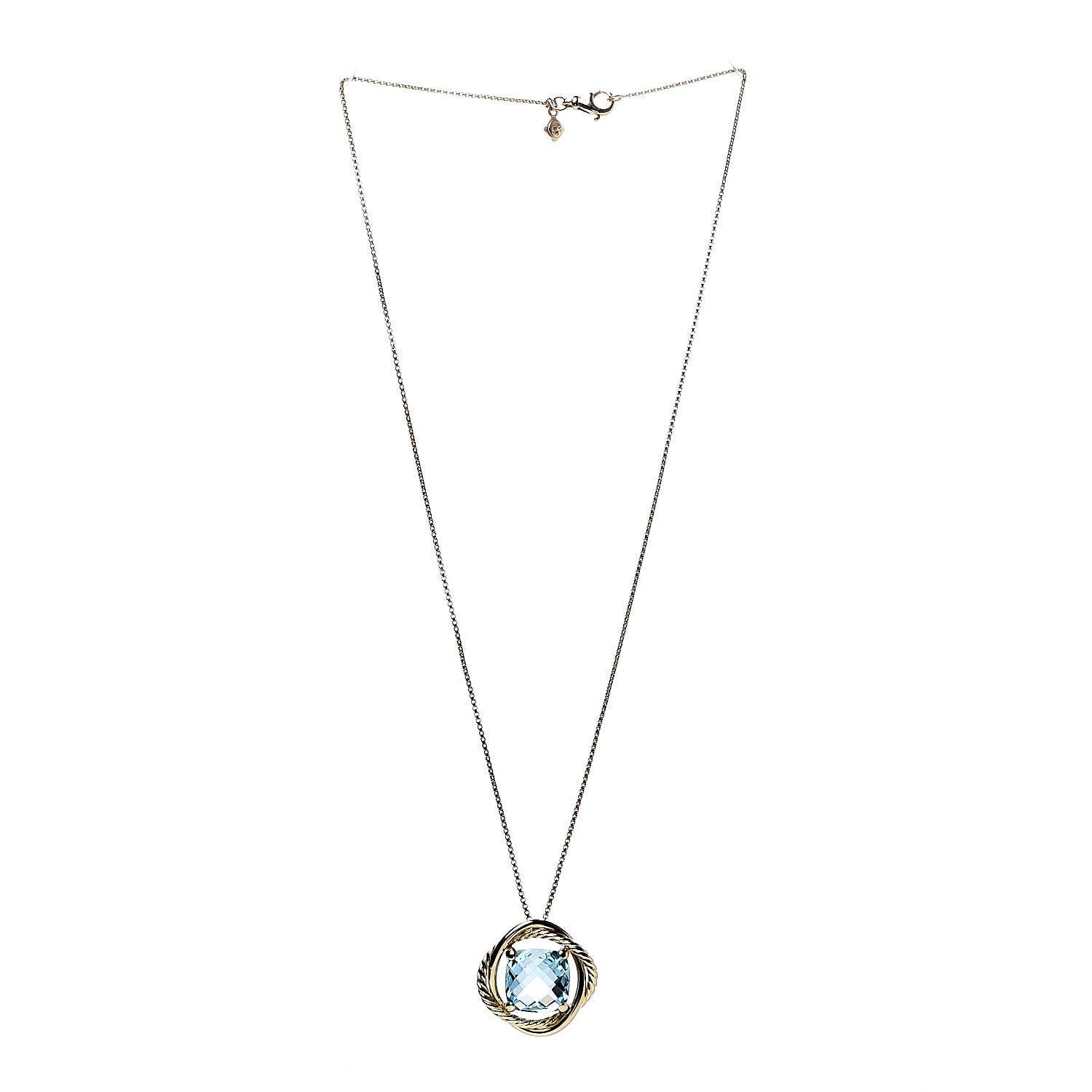 David Yurman 18K Yellow Gold Blue Topaz 14mm Infinity Pendant Necklace 3 of 6
