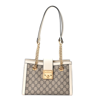 Gucci GG Supreme Monogram Moon Calfskin Small Padlock Tote Beige Ebony Mystic White 1 of 10