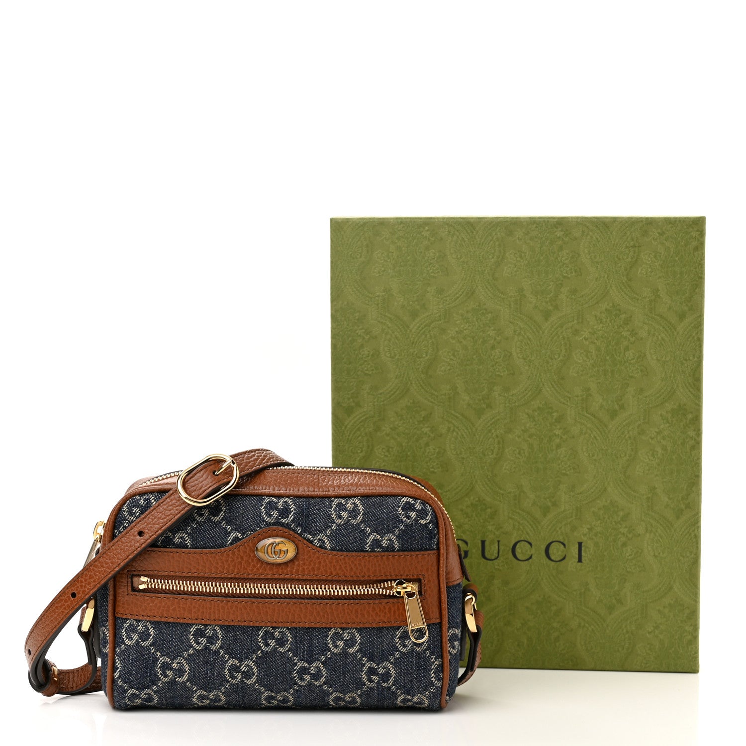 Gucci New Denim GG Monogram Dollar Calfskin Mini Ophidia Shoulder Bag Blue Tea Cuir Epilog 11 of 11