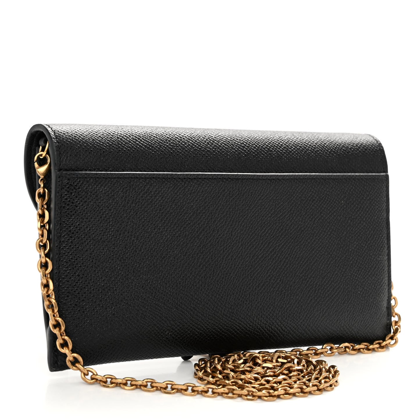 Grained Calfskin Saddle Chain Wallet Pouch Black