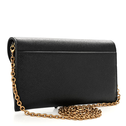 Christian Dior Grained Calfskin Saddle Chain Wallet Pouch Black 4 of 9