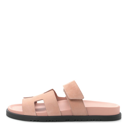 Hermes Suede Goatskin Womens Chypre Sandals 38 Nude 1 of 8