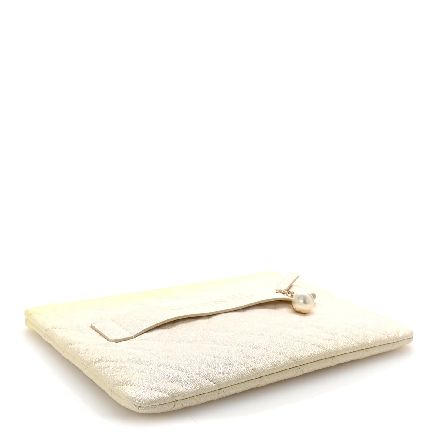 Iridescent Caviar Medium Night by the C Pouch Clutch White