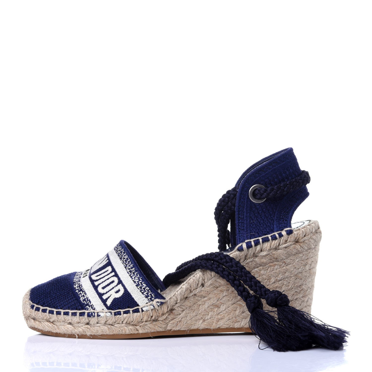 Christian Dior Canvas Embroidered Granville Ankle Tie Espadrille Wedges 36.5 Indigo Blue 2 of 15
