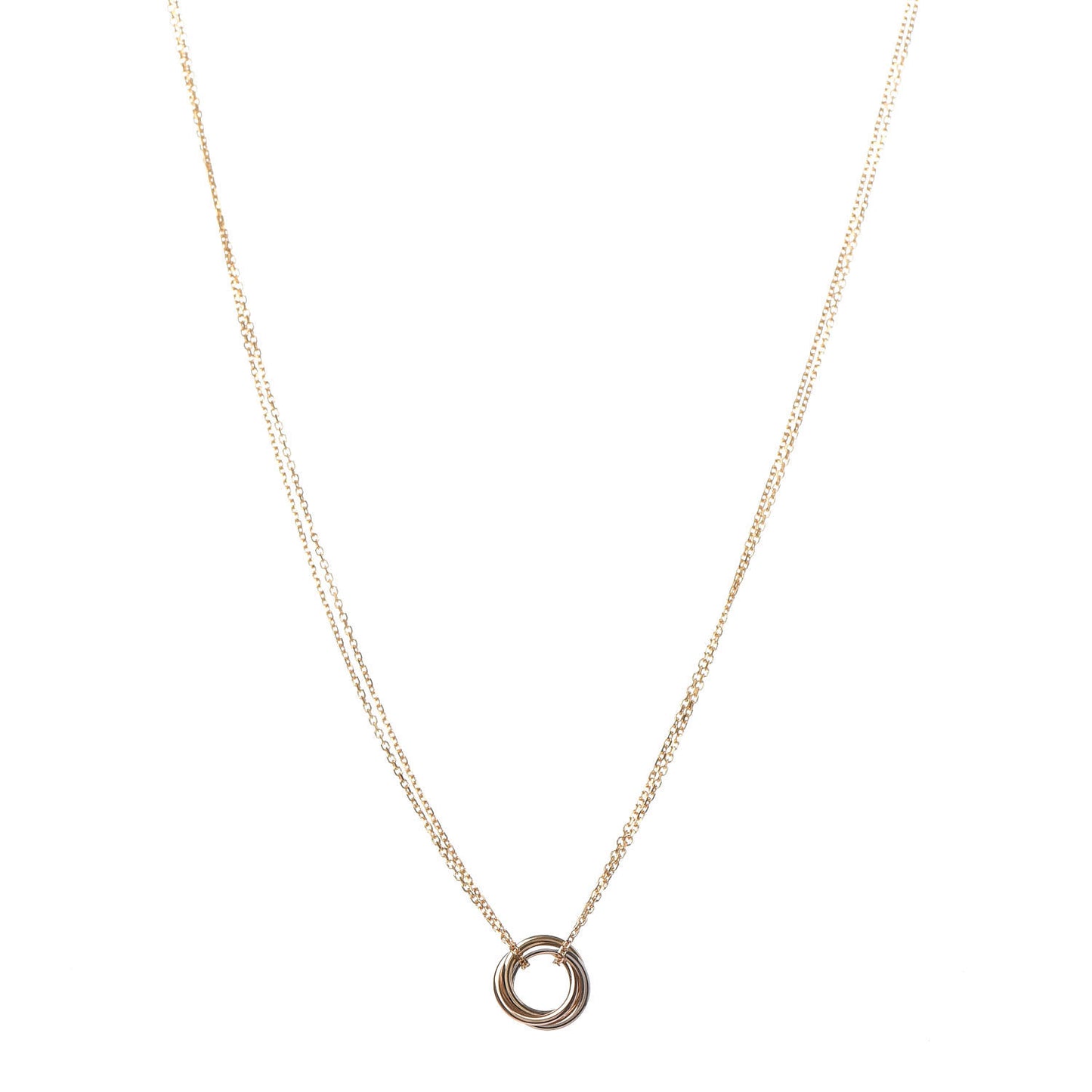 18K Pink Yellow White Gold Trinity Double Chain Pendant Necklace