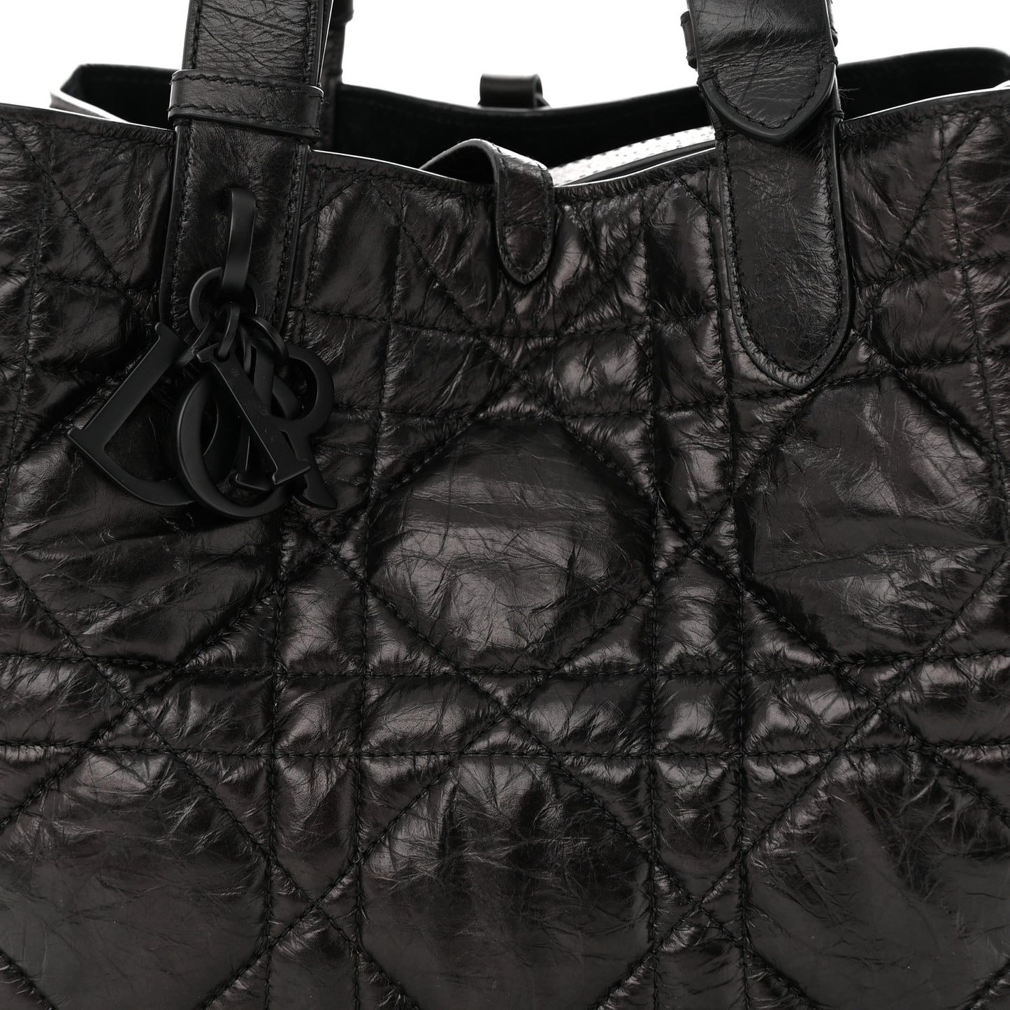 Crinkled Calfskin Cannage Medium Dior Tojours Bag Black