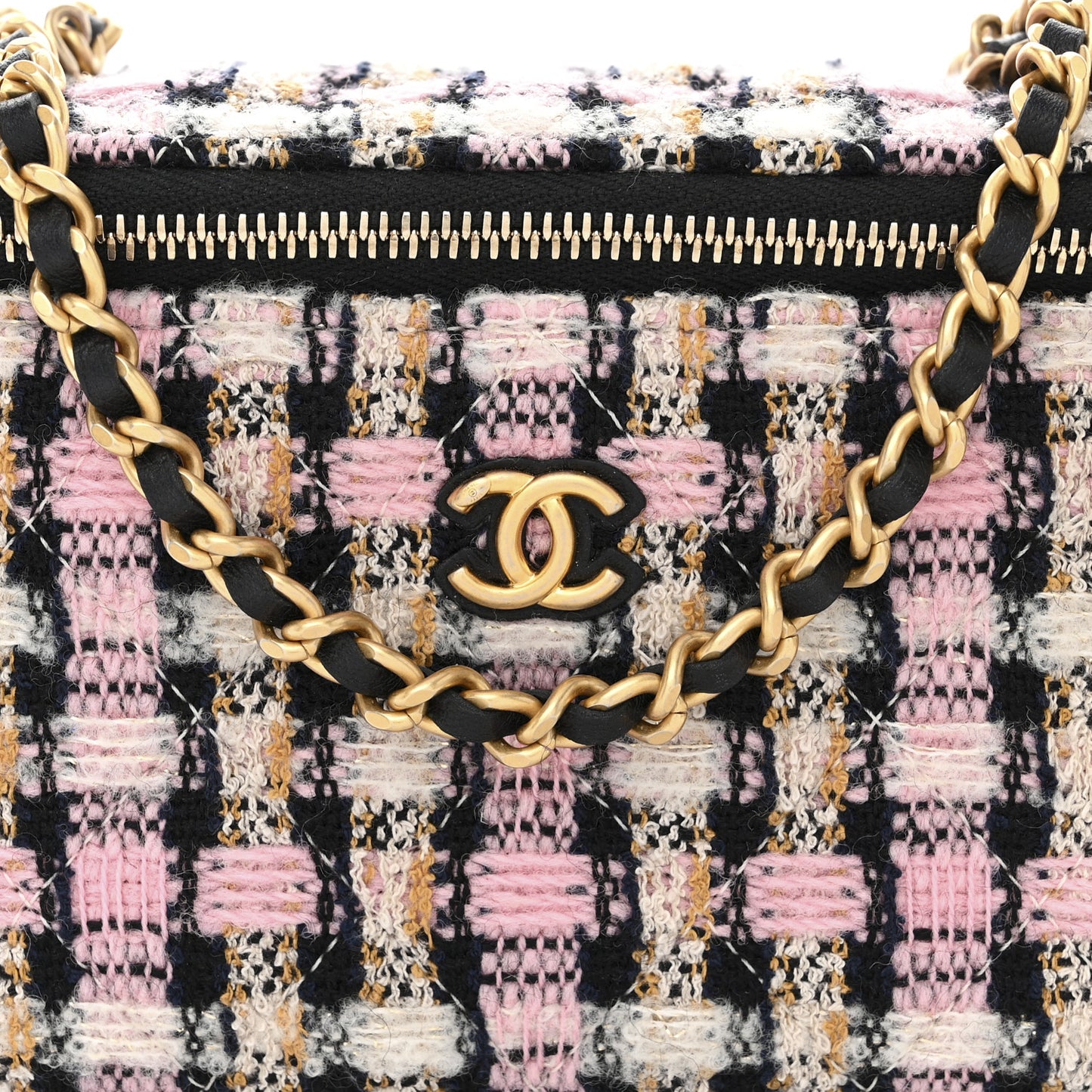 Tweed Pearl Crush Small Vanity Case With Chain Pink Multicolor