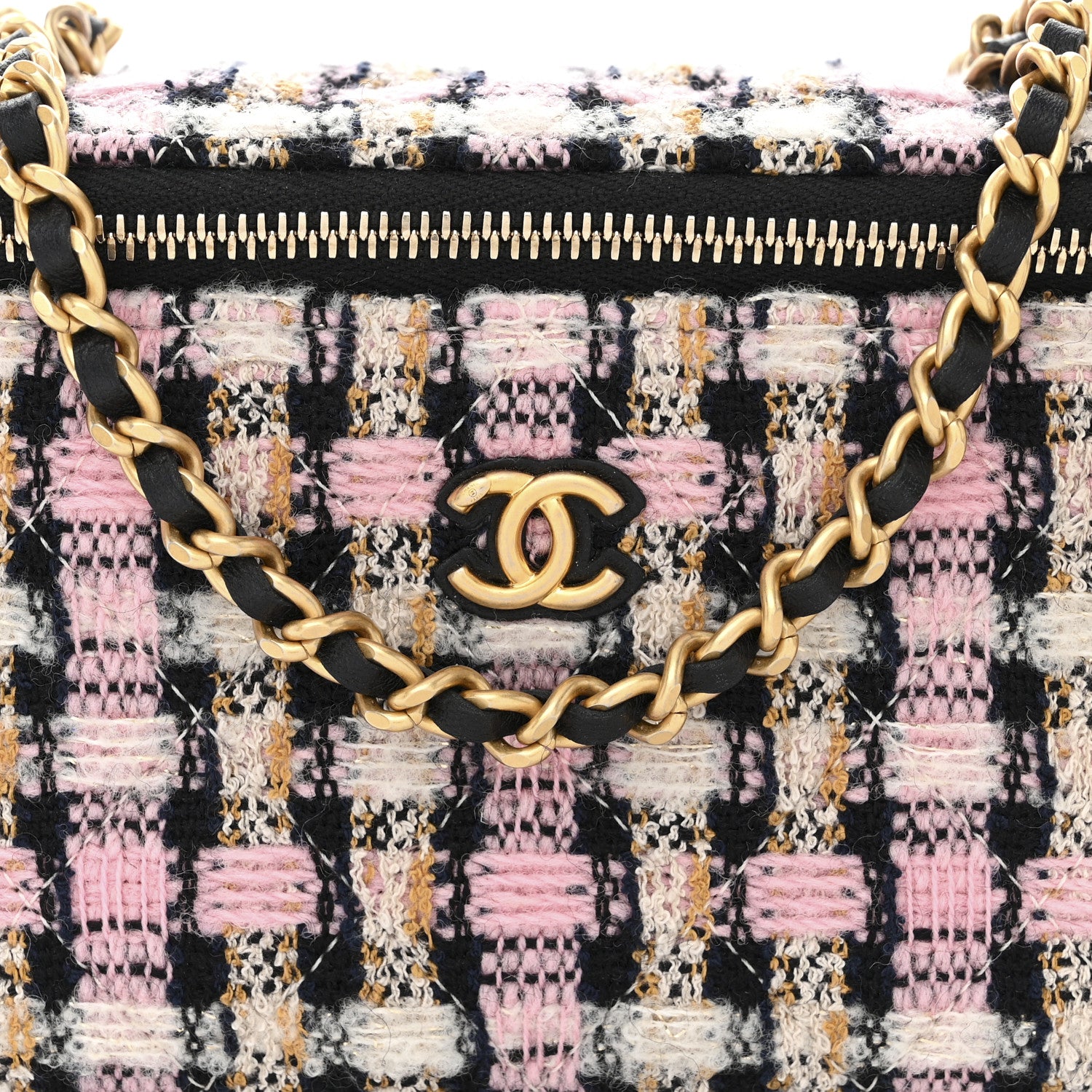 Chanel Tweed Pearl Crush Small Vanity Case With Chain Pink Multicolor 8 of 9