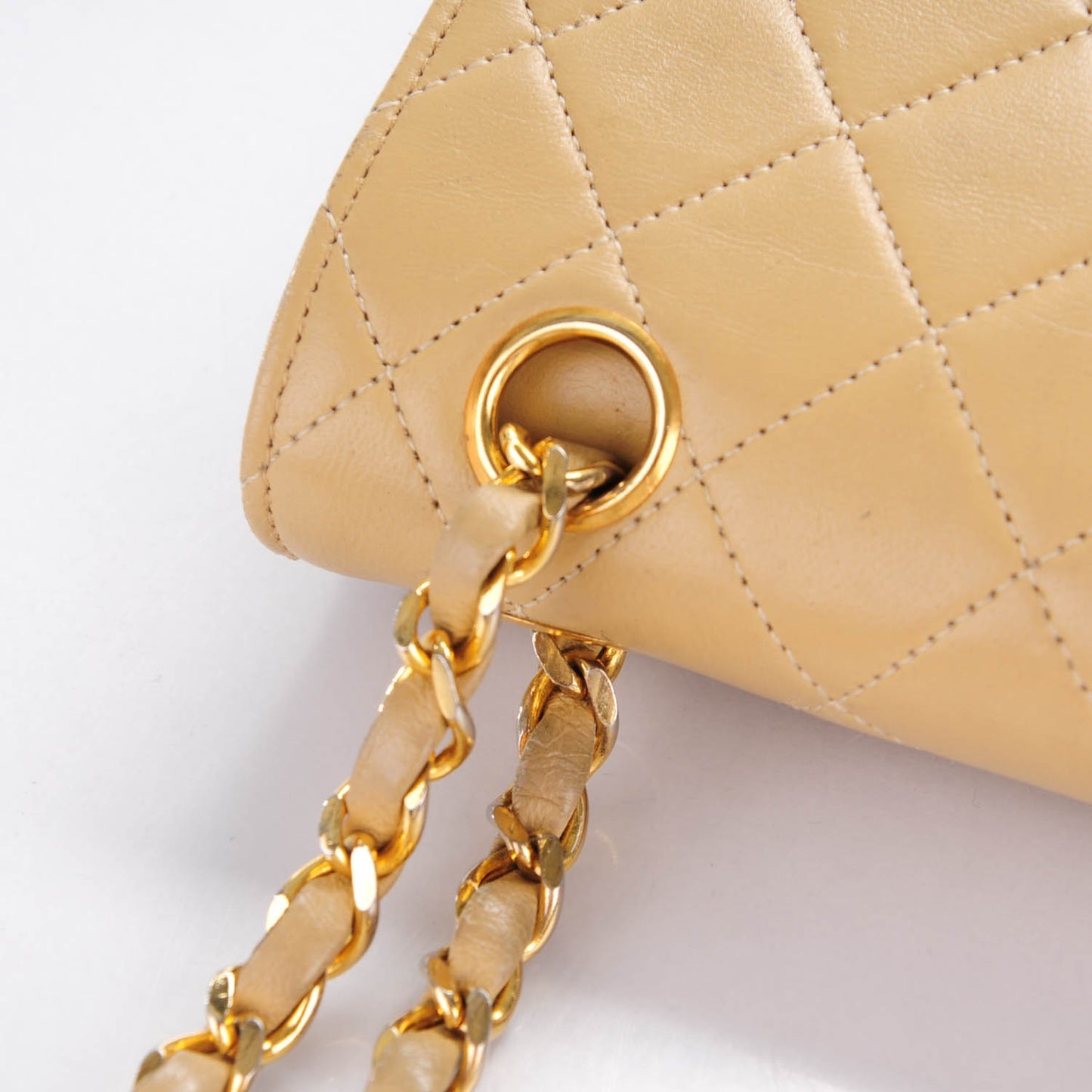 Lambskin Quilted Medium Double Flap Beige
