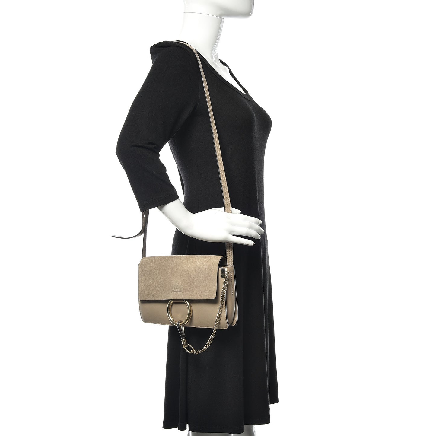 Suede Calfskin Small Faye Shoulder Bag Motty Grey