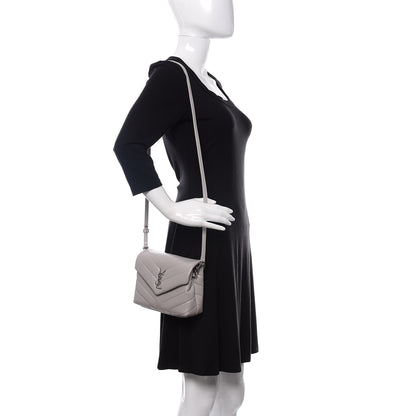 Saint Laurent Calfskin Y Quilted Monogram Toy Loulou Satchel Granite 2 of 10