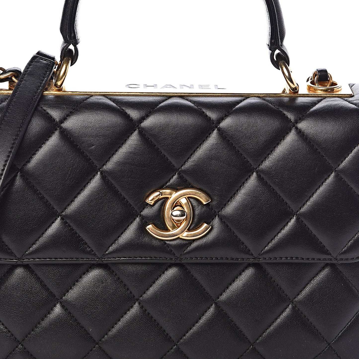 Lambskin Quilted Small Trendy CC Dual Handle Flap Bag Black