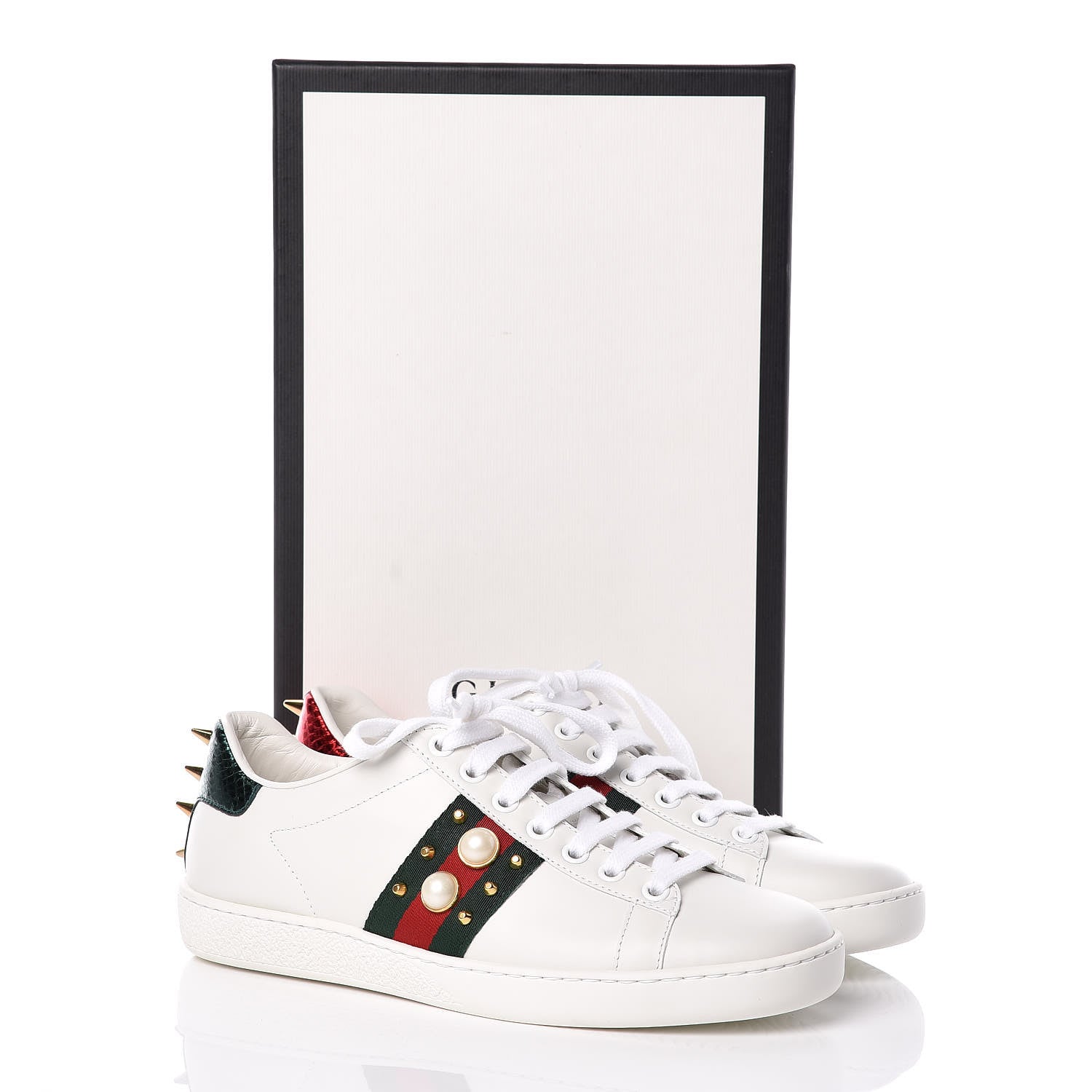 Gucci Calfskin Web Pearl Studded Womens Ace Sneakers 35.5 White 12 of 12