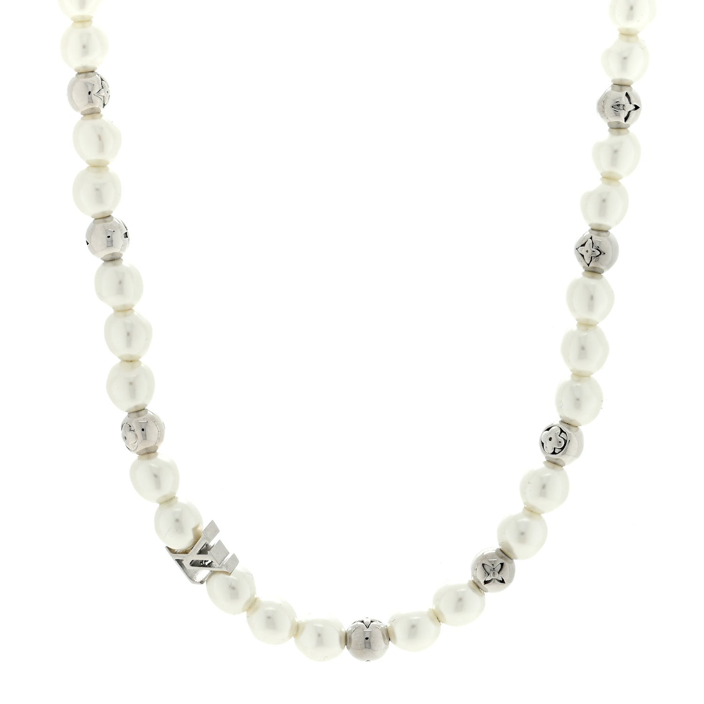 Metal Pearl Monogram Pearls Necklace Silver