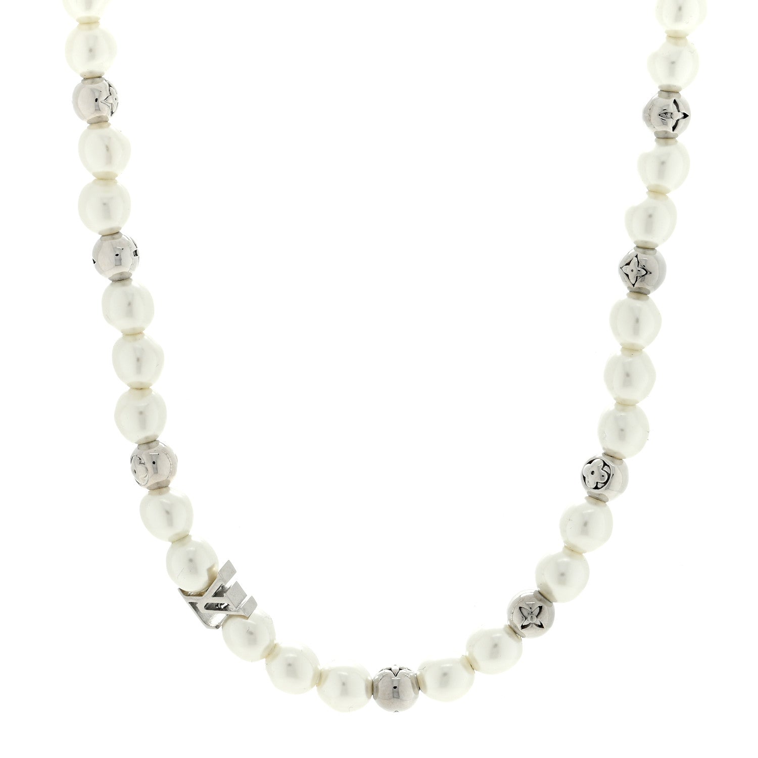 Louis Vuitton Metal Pearl Monogram Pearls Necklace Silver 1 of 4