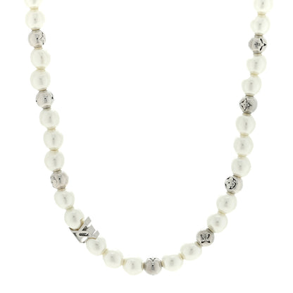Louis Vuitton Metal Pearl Monogram Pearls Necklace Silver 1 of 4