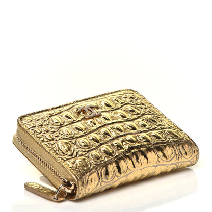 Chanel Metallic Calfskin Crocodile Embossed Cocodile Zip Coin Case Gold 4 of 7
