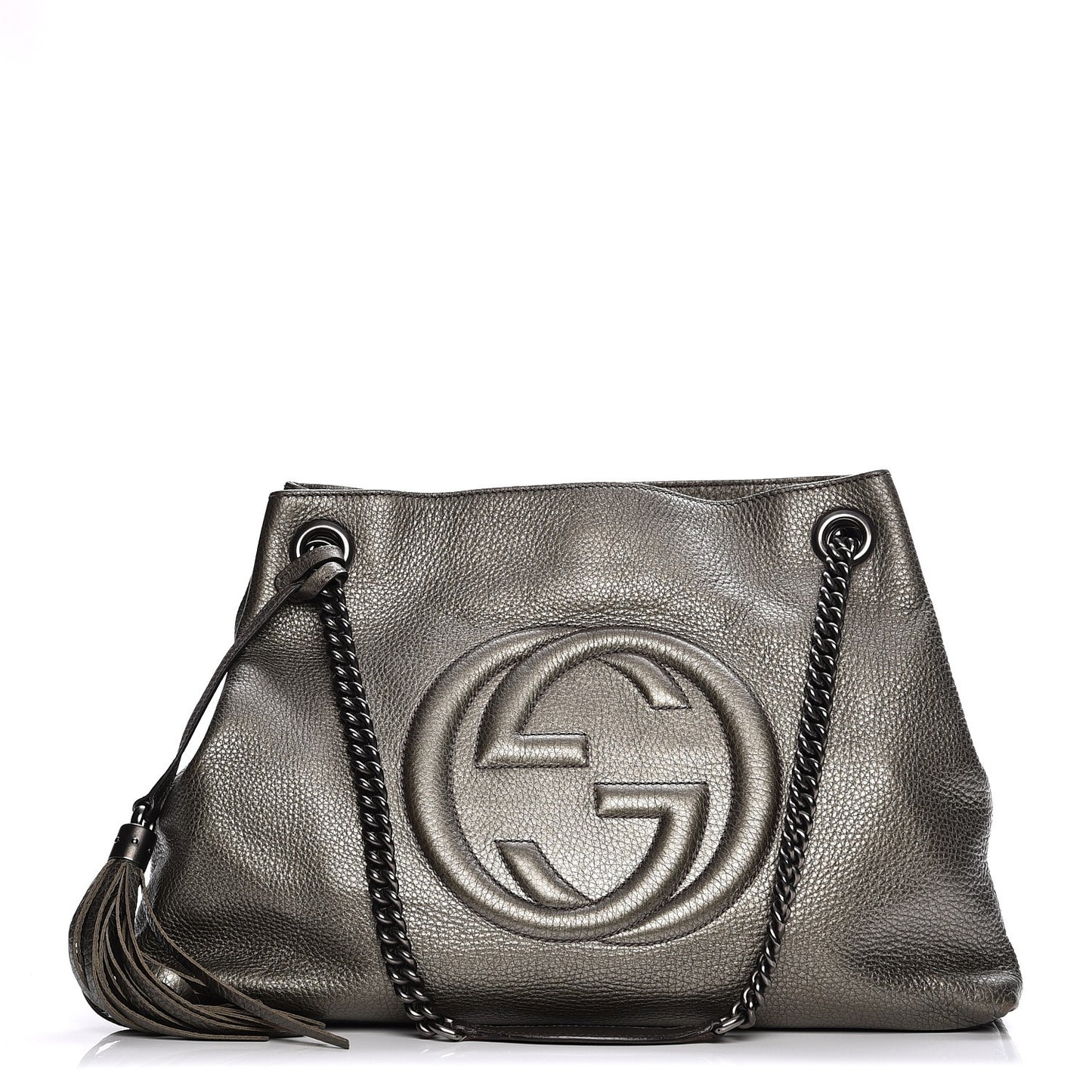 Metallic Pebbled Calfskin Medium Soho Chain Shoulder Bag Sasso