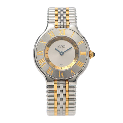 Cartier Stainless Steel 18K Yellow Gold 28mm Must De 21 Bullet Link Quartz Watch 1 of 5