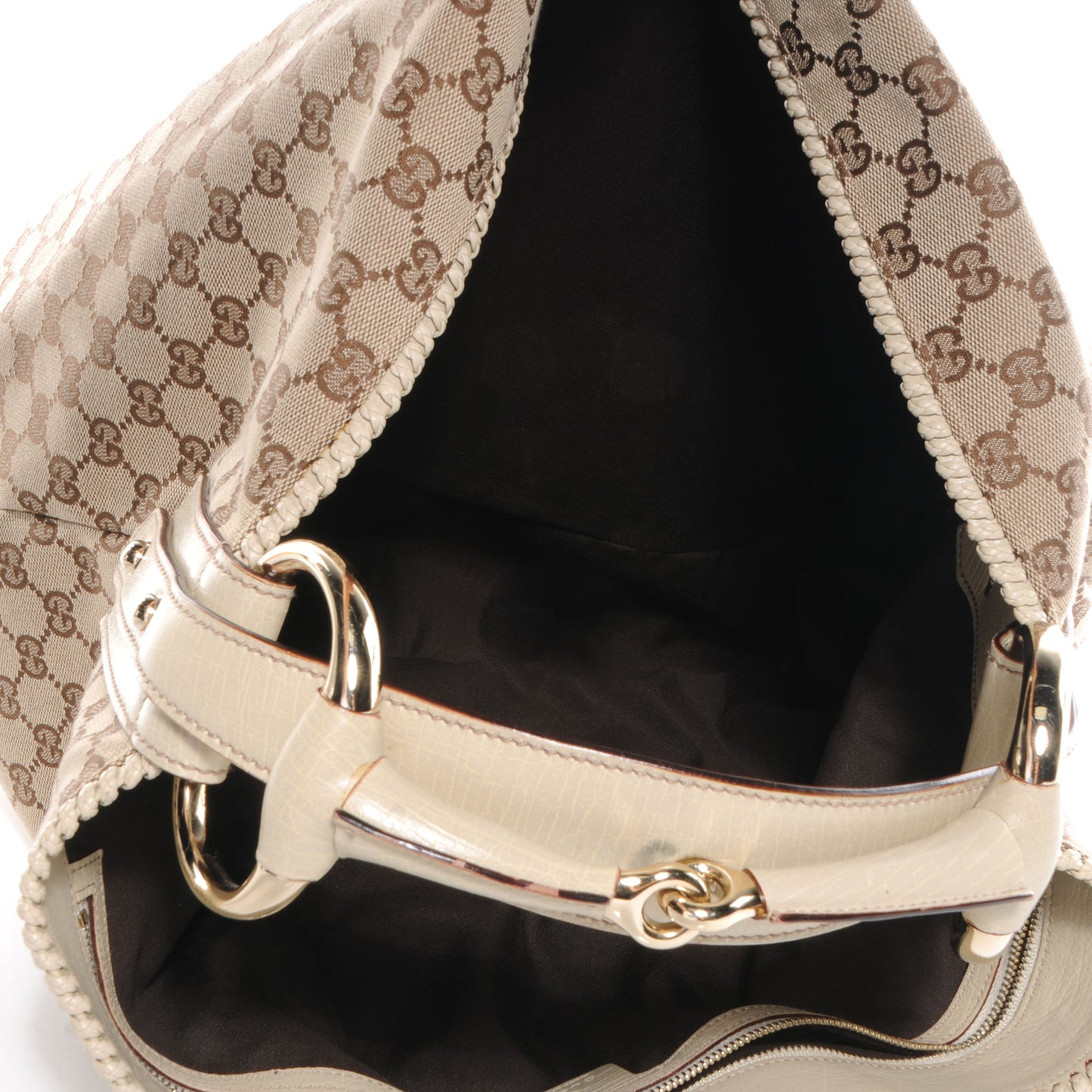 Monogram Large Horsebit Chain Hobo Off White