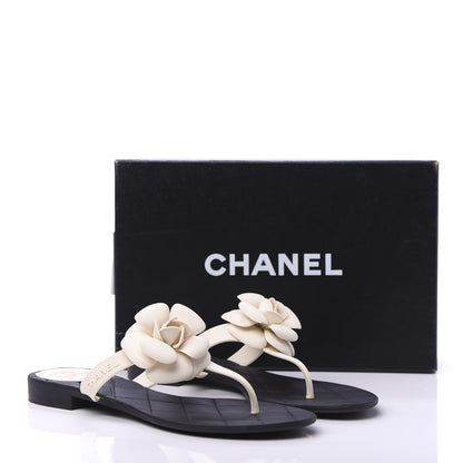 Chanel Jelly Quilted Camellia Thong Sandals 41 Black White 8 of 8