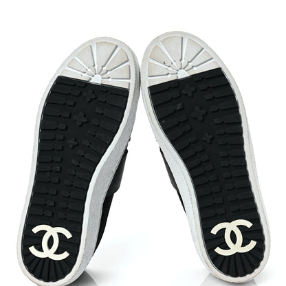 Chanel Suede Calfskin Tweed Womens Slip On Sneakers 36 Black Navy Silver 6 of 9