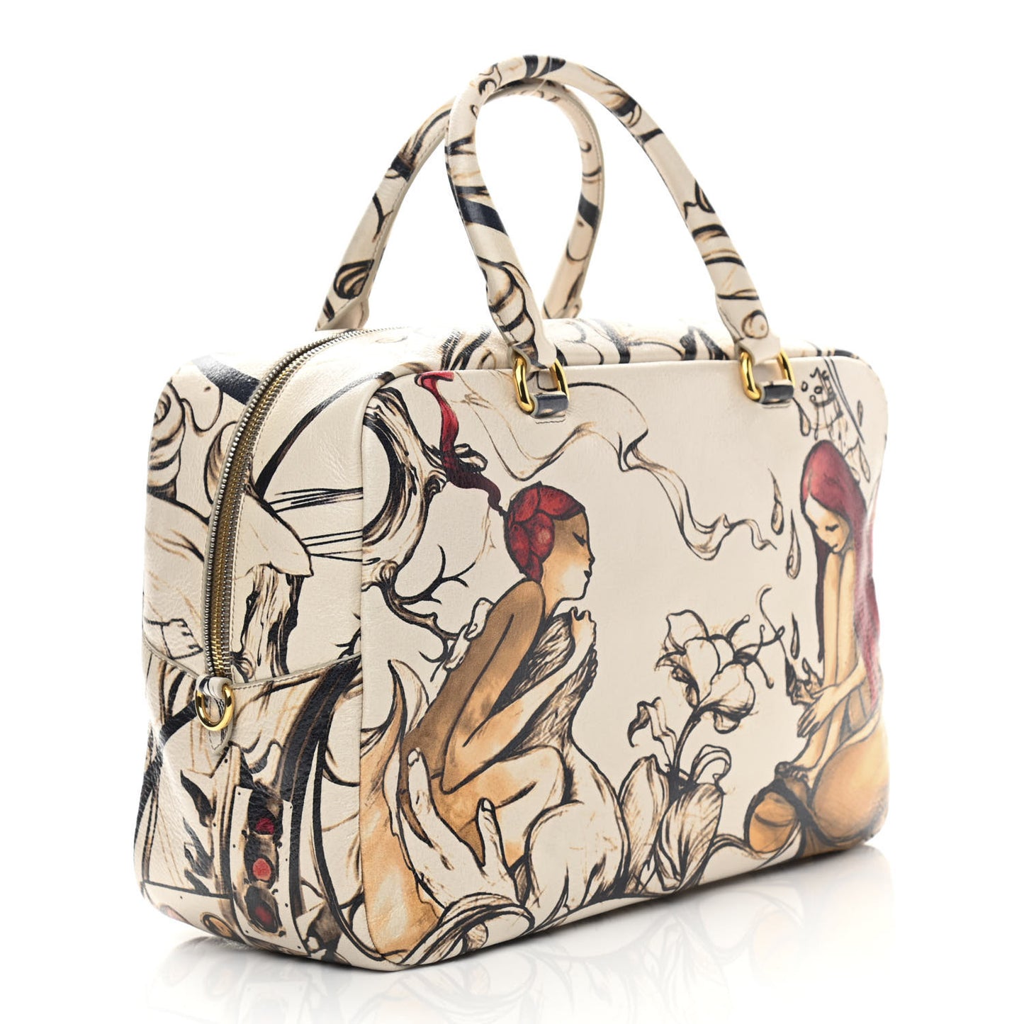X JAMES JEAN Cervo Lux Fairy Print Large Double Handle Boston Bag Prugna