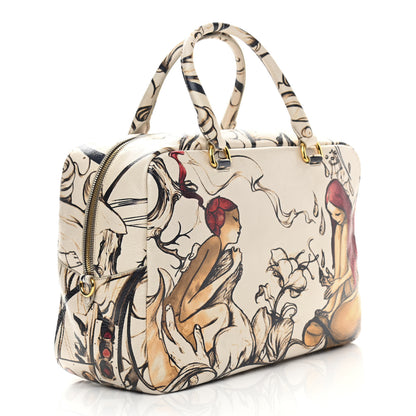 Prada X JAMES JEAN Cervo Lux Fairy Print Large Double Handle Boston Bag Prugna 3 of 12
