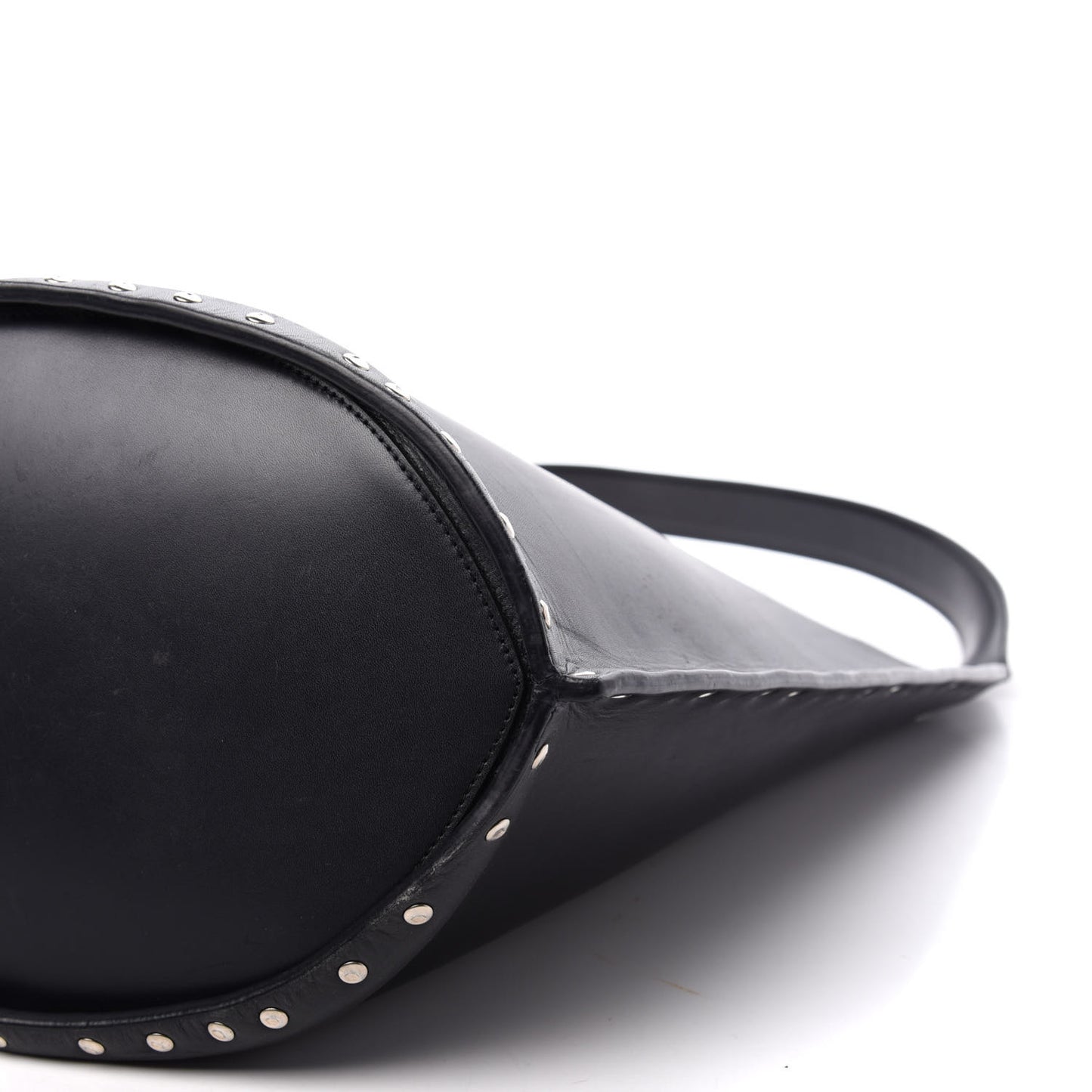 Satinated Natural Calfskin Large Studs Bucket Shoulder Bag Dark Navy