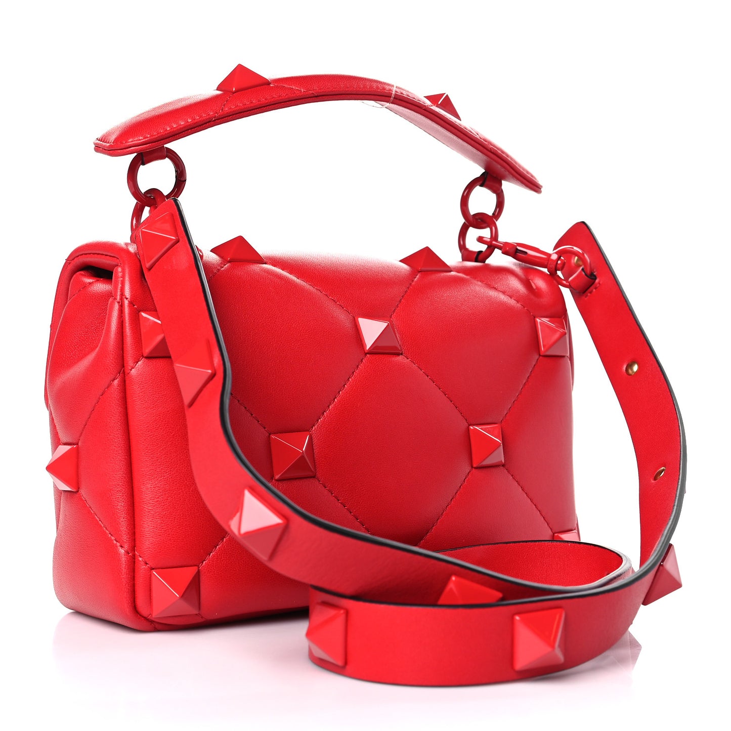 Nappa Enamel Monochrome Medium Roman Stud Shoulder Bag Rouge Pur