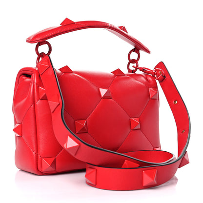 Valentino Garavani Nappa Enamel Monochrome Medium Roman Stud Shoulder Bag Rouge Pur 3 of 8