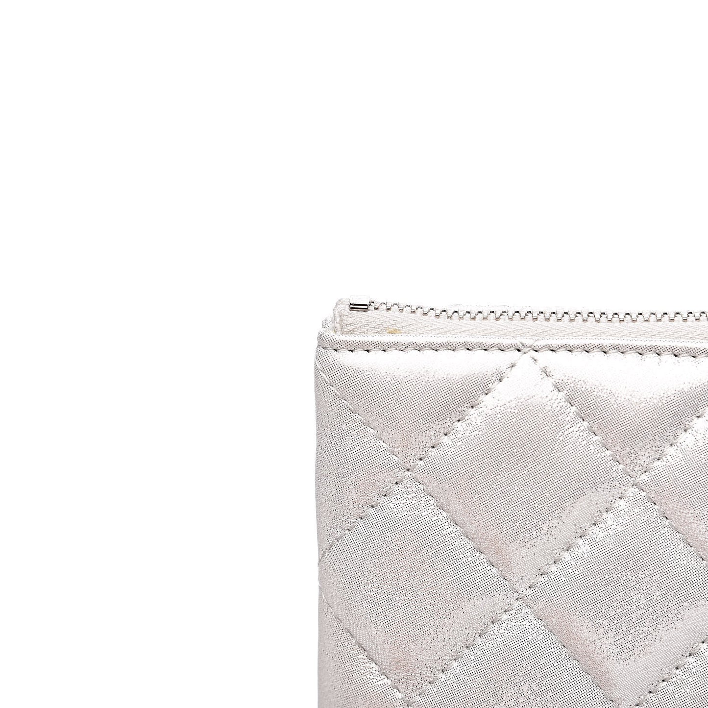 Metallic Lambskin Star Embossed Medium Cosmetic Pouch Light Silver