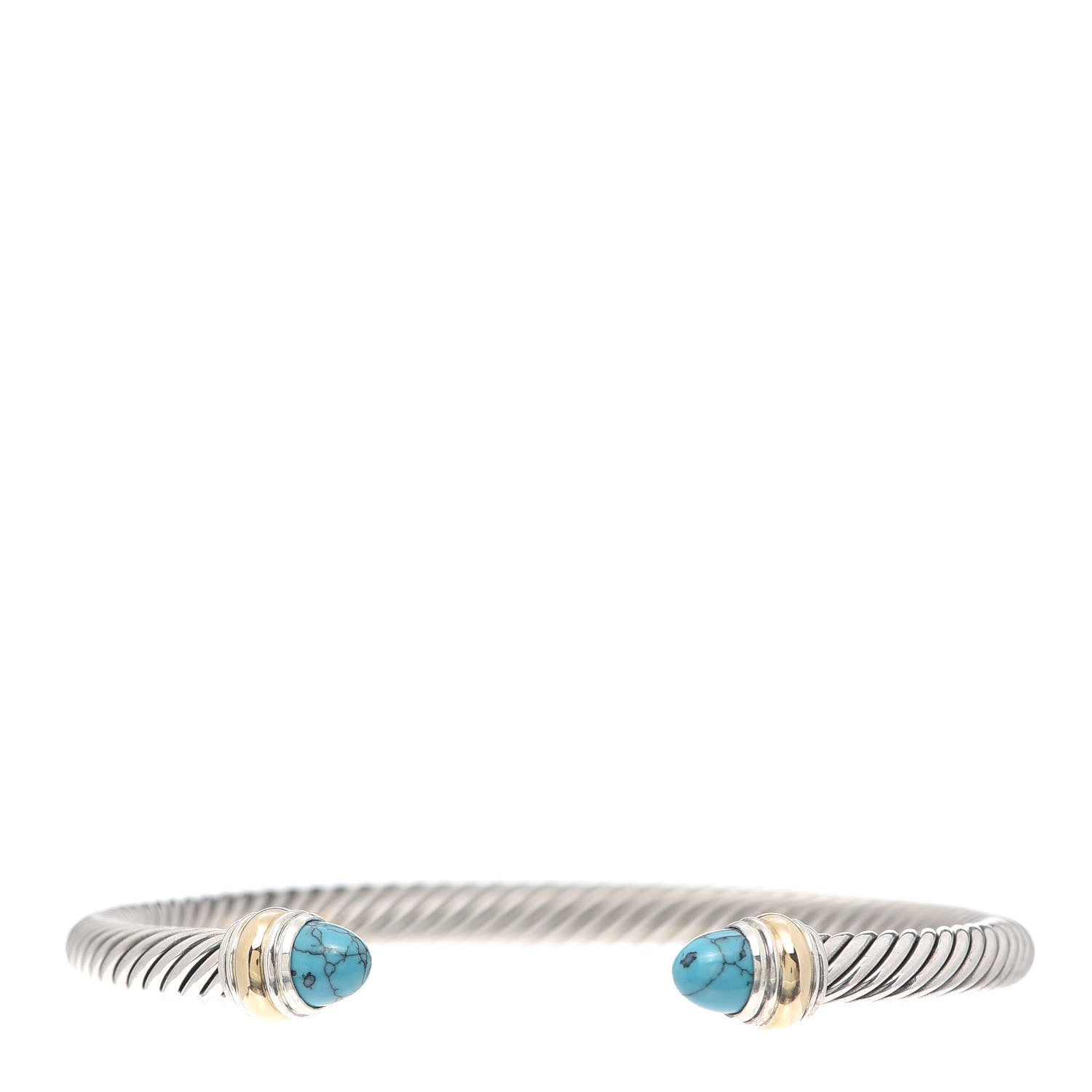 David Yurman Sterling Silver 14K Yellow Gold Turquoise 5mm Cable Classics Bracelet 1 of 4