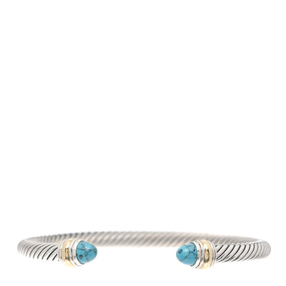 David Yurman Sterling Silver 14K Yellow Gold Turquoise 5mm Cable Classics Bracelet 1 of 4
