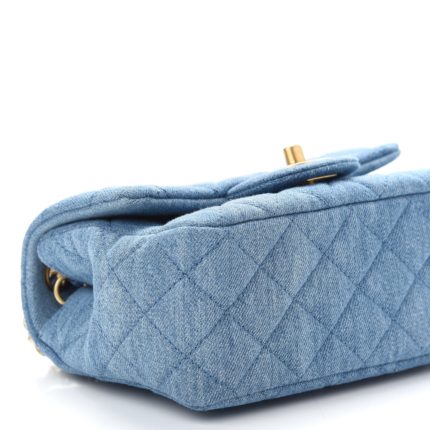 Denim Quilted Mini Pearl Crush Flap Blue