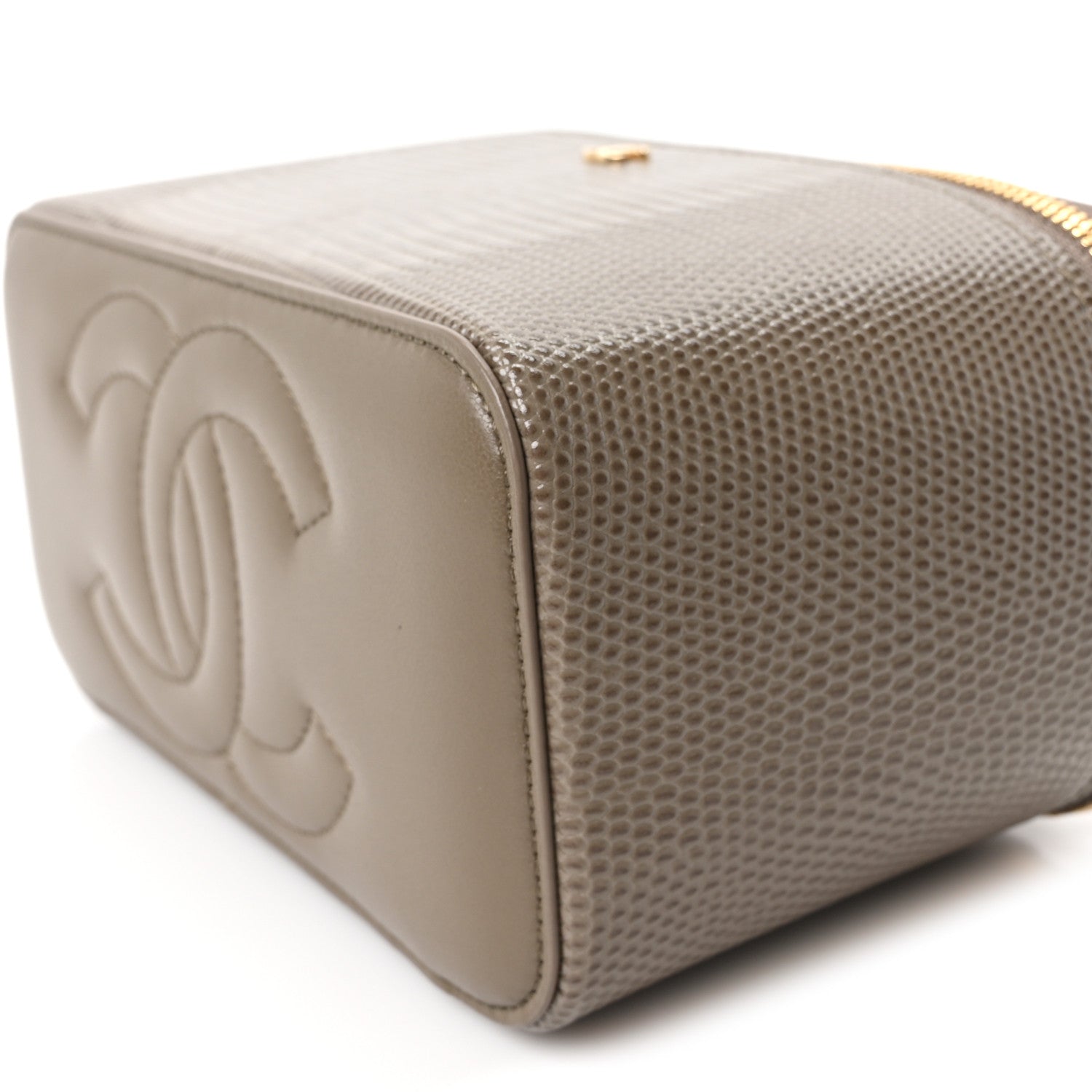 Chanel Calfskin Lizard Embossed Top Handle Vanity With Chain Dark Khaki 10 of 11