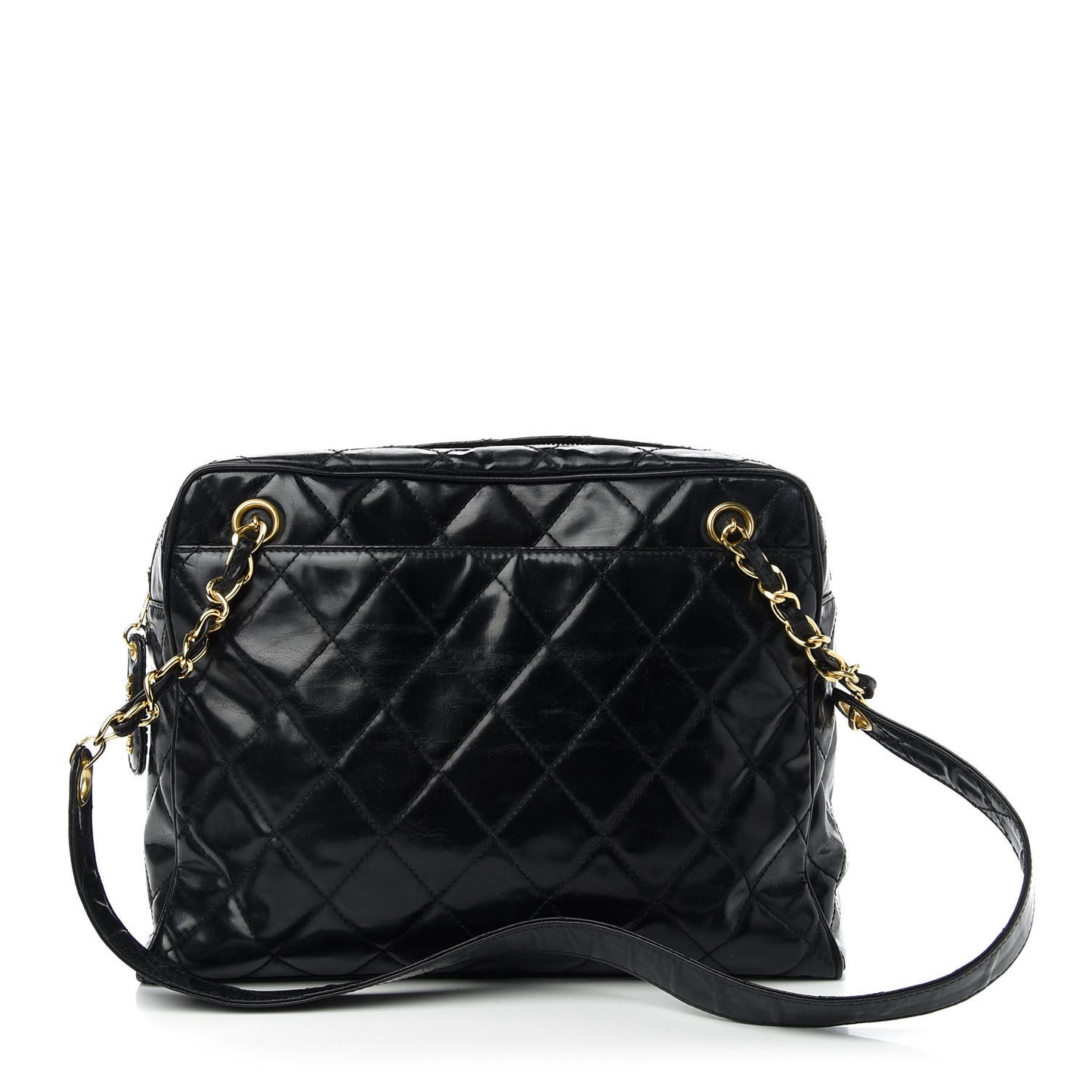 Patent Quilted Shoulder Bag Black