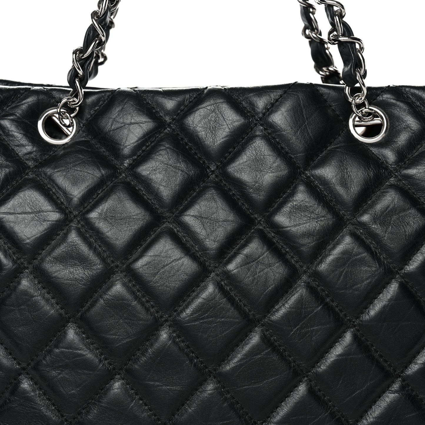 Aged Calfskin Quilted Large Cotton Club Tote Black