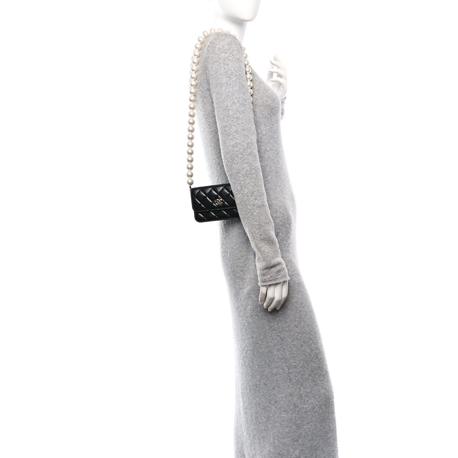 Chanel Calfskin Quilted Maxi Pearls Clutch With Chain Black 2 of 10