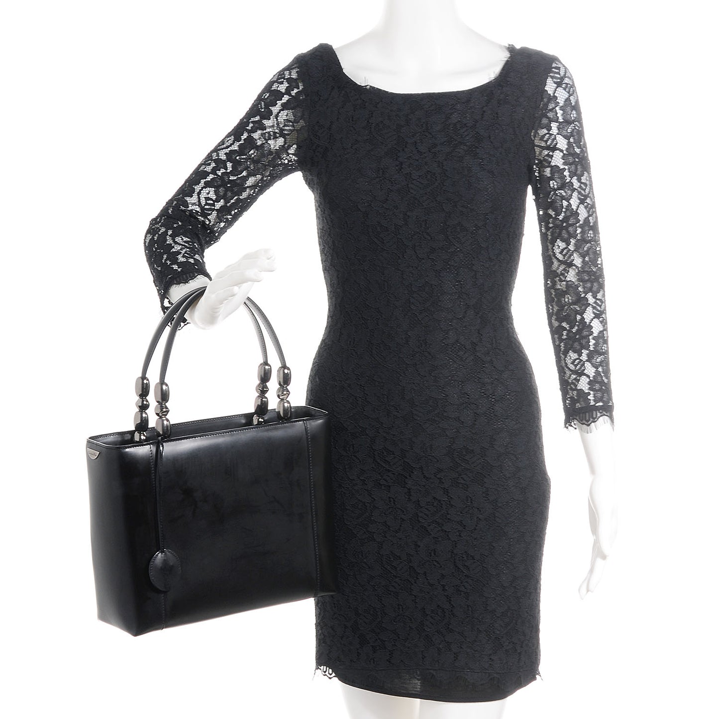 Patent Chrome Beaded Malice Tote Black