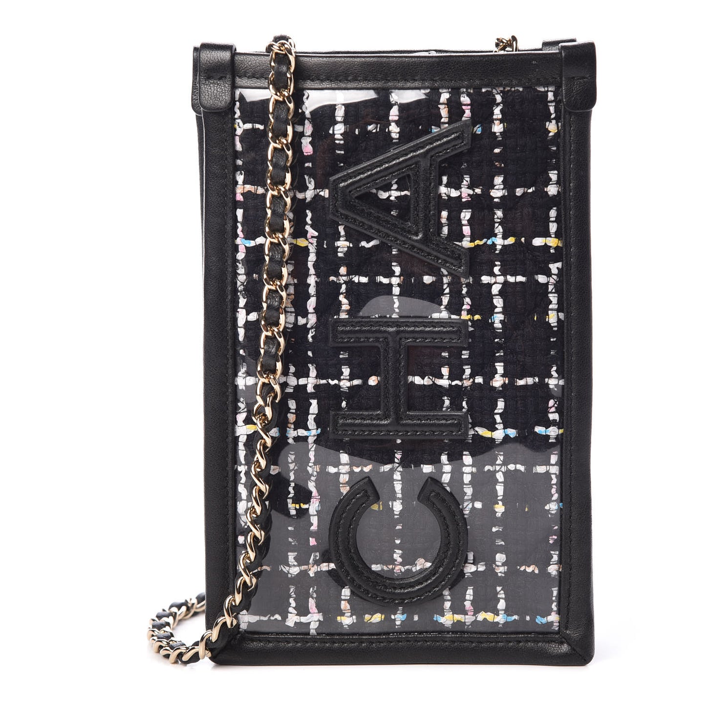 Tweed PVC Lambskin Clutch With Chain Black