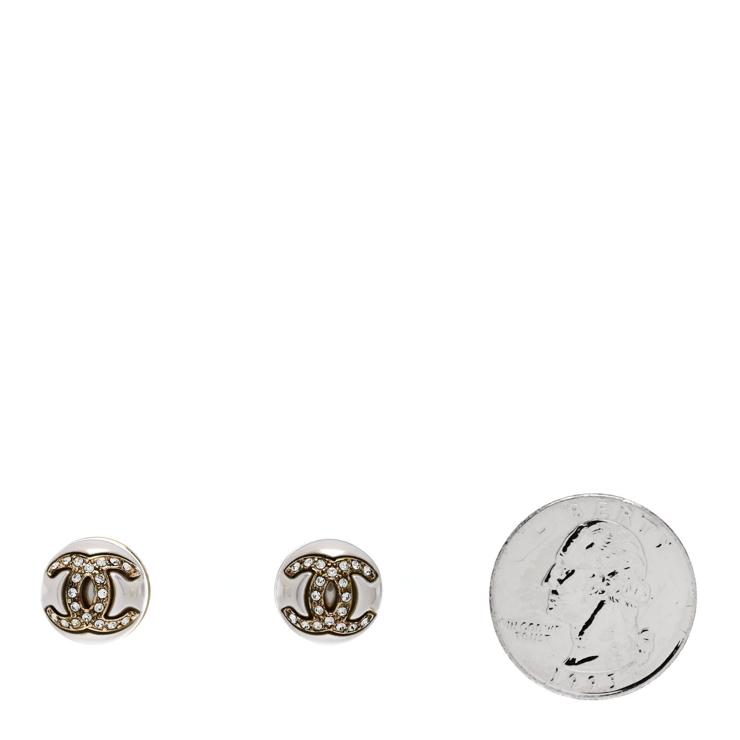 Chanel Pearl Crystal Metal CC Round Earrings Gold 2 of 4